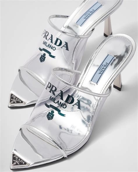 prada logo-print plexiglas high-heel slides|Women's Slippers and mules .